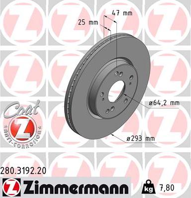 Zimmermann 280.3192.20 - Гальмівний диск autocars.com.ua