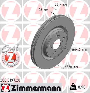 Zimmermann 280.3197.20 - Гальмівний диск autocars.com.ua