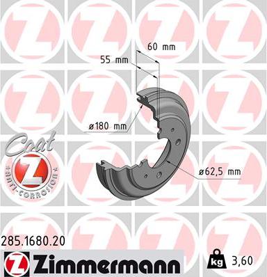 Zimmermann 285.1680.20 - Тормозной барабан avtokuzovplus.com.ua