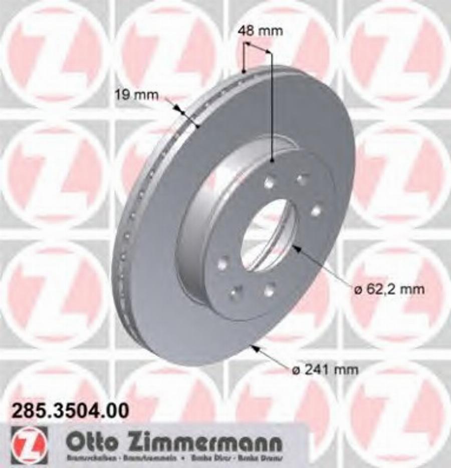 Zimmermann 285.3504.00 - Тормозной диск avtokuzovplus.com.ua