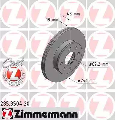 Zimmermann 285.3504.20 - Гальмівний диск autocars.com.ua