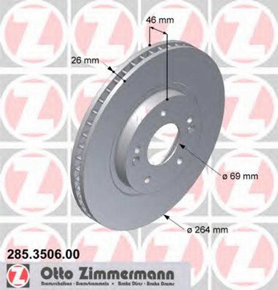 Zimmermann 285.3506.00 - Гальмівний диск autocars.com.ua