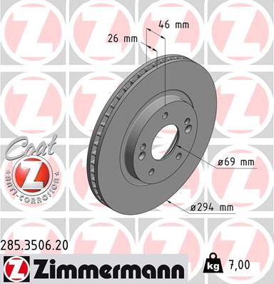 Zimmermann 285.3506.20 - Гальмівний диск autocars.com.ua