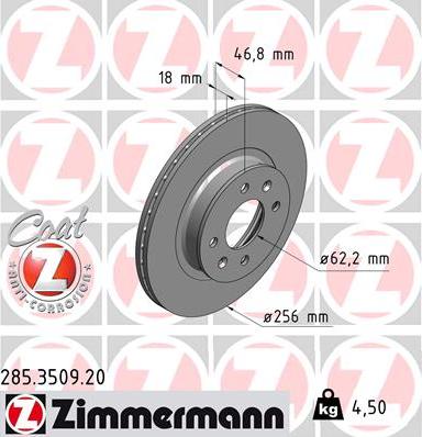 Zimmermann 285.3509.20 - Тормозной диск autodnr.net