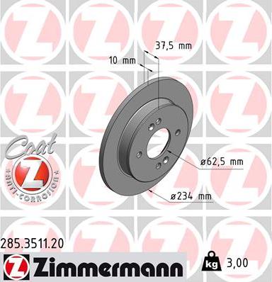 Zimmermann 285.3511.20 - Гальмівний диск autocars.com.ua