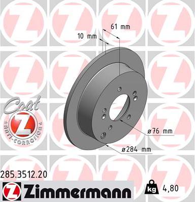 Zimmermann 285.3512.20 - Гальмівний диск autocars.com.ua