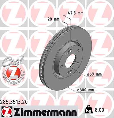 Zimmermann 285.3513.20 - Гальмівний диск autocars.com.ua