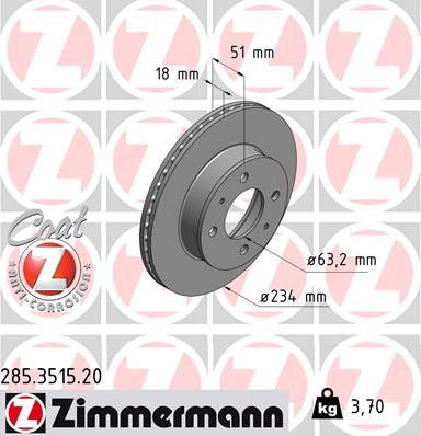 Zimmermann 285.3515.20 - Тормозной диск avtokuzovplus.com.ua