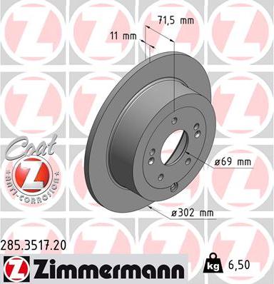 Zimmermann 285.3517.20 - Гальмівний диск autocars.com.ua