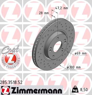 Zimmermann 285.3518.52 - Гальмівний диск autocars.com.ua