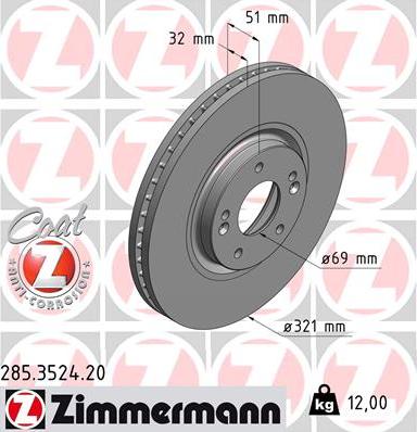 Zimmermann 285.3524.20 - Тормозной диск avtokuzovplus.com.ua