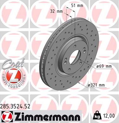 Zimmermann 285.3524.52 - Гальмівний диск autocars.com.ua