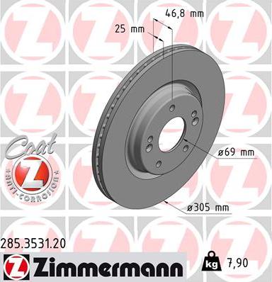 Zimmermann 285.3531.20 - Гальмівний диск autocars.com.ua