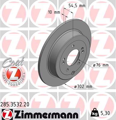 Zimmermann 285.3532.20 - Гальмівний диск autocars.com.ua
