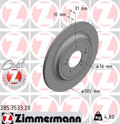 Zimmermann 285.3533.20 - Гальмівний диск autocars.com.ua