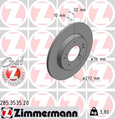 Zimmermann 285.3535.20 - Гальмівний диск autocars.com.ua
