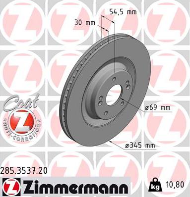 Zimmermann 285.3537.20 - Тормозной диск avtokuzovplus.com.ua