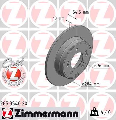 Zimmermann 285.3540.20 - Гальмівний диск autocars.com.ua