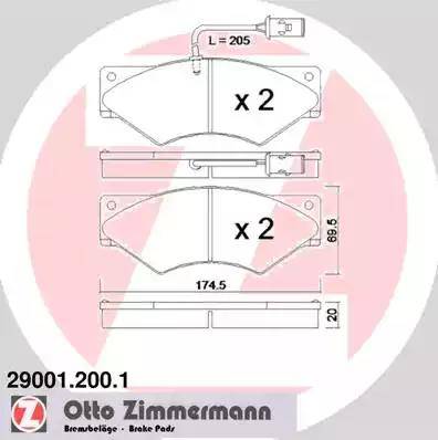 Zimmermann 29001.200.1 - Тормозные колодки, дисковые, комплект avtokuzovplus.com.ua