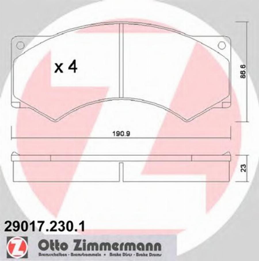 Zimmermann 29017.230.1 - Тормозные колодки, дисковые, комплект avtokuzovplus.com.ua