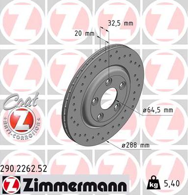 Zimmermann 290.2262.52 - Гальмівний диск autocars.com.ua