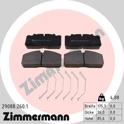 Zimmermann 29088.260.1 - Тормозные колодки, дисковые, комплект autodnr.net