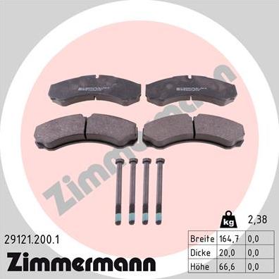 Zimmermann 29121.200.1 - Тормозные колодки, дисковые, комплект avtokuzovplus.com.ua