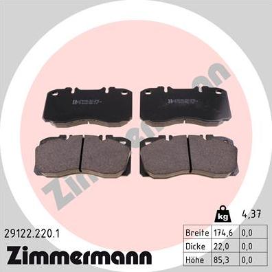 Zimmermann 29122.220.1 - Гальмівні колодки, дискові гальма autocars.com.ua