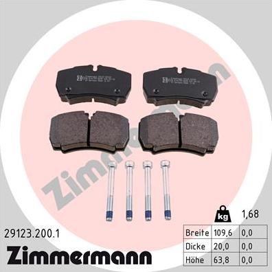 Zimmermann 29123.200.1 - Тормозные колодки, дисковые, комплект avtokuzovplus.com.ua