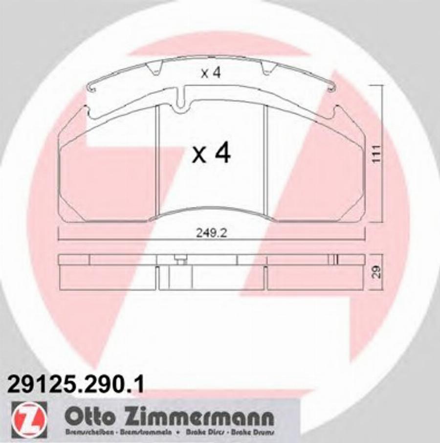 Zimmermann 29125.290.1 - Тормозные колодки, дисковые, комплект avtokuzovplus.com.ua