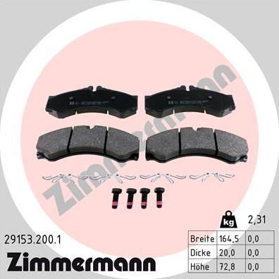 Zimmermann 29153.200.1 - Гальмівні колодки, дискові гальма autocars.com.ua