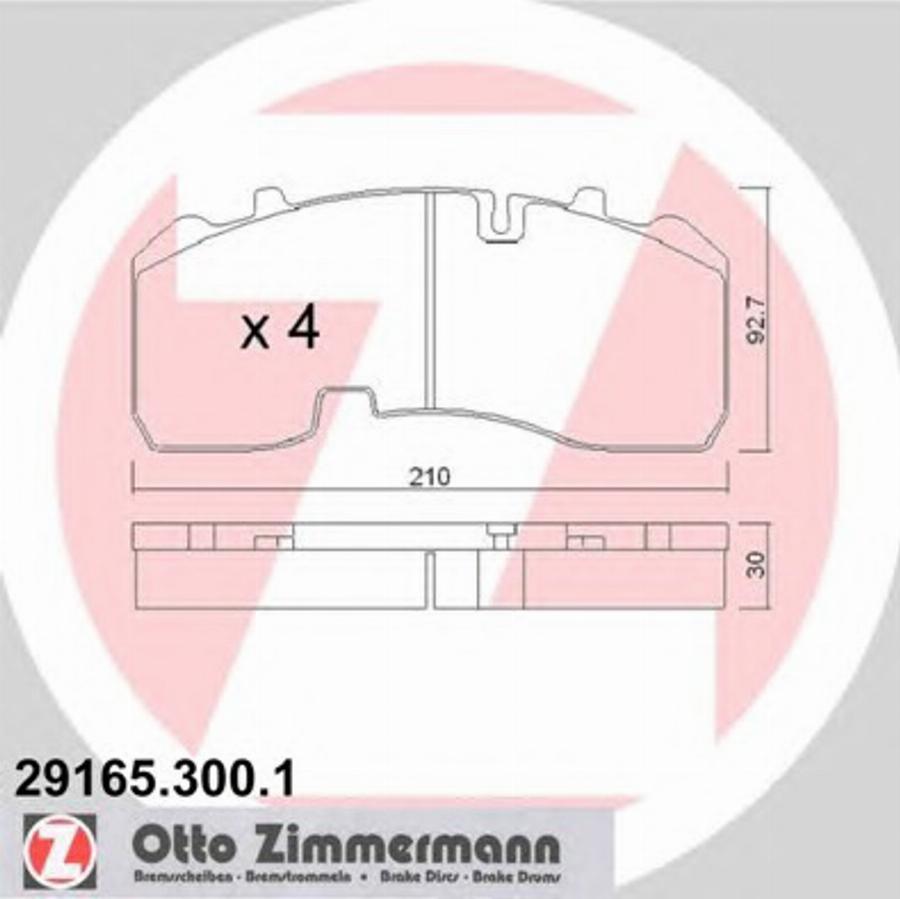 Zimmermann 29165.300.1 - Тормозные колодки, дисковые, комплект avtokuzovplus.com.ua