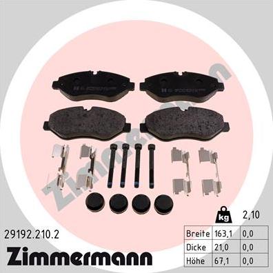 Zimmermann 29192.210.2 - Тормозные колодки, дисковые, комплект avtokuzovplus.com.ua