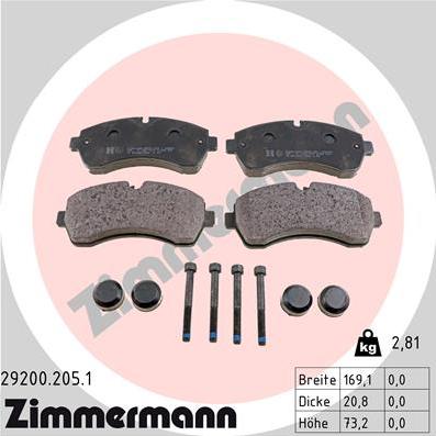 Zimmermann 29200.205.1 - Тормозные колодки, дисковые, комплект autodnr.net