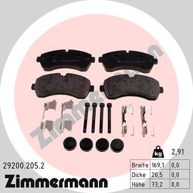 Zimmermann 29200.205.2 - Тормозные колодки, дисковые, комплект avtokuzovplus.com.ua