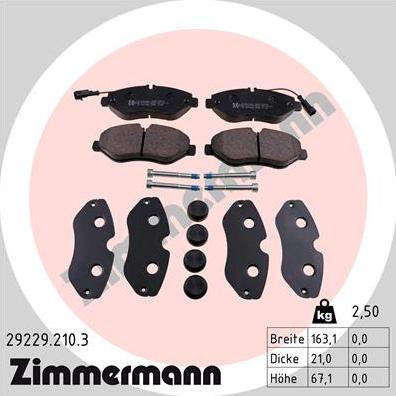 Zimmermann 29229.210.3 - Тормозные колодки, дисковые, комплект avtokuzovplus.com.ua