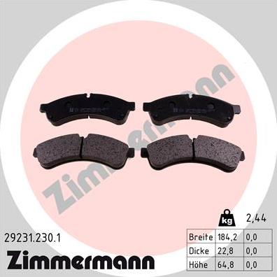Zimmermann 29231.230.1 - Тормозные колодки, дисковые, комплект autodnr.net