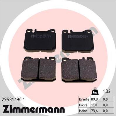 Zimmermann 29581.190.1 - Тормозные колодки, дисковые, комплект avtokuzovplus.com.ua