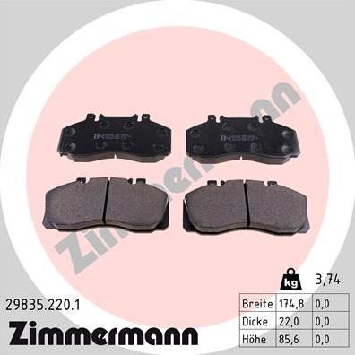 Zimmermann 29835.220.1 - Тормозные колодки, дисковые, комплект avtokuzovplus.com.ua