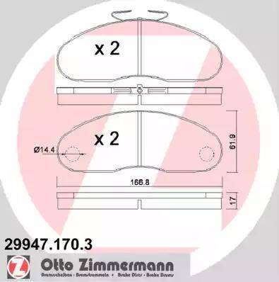 Zimmermann 29947.170.3 - Тормозные колодки, дисковые, комплект avtokuzovplus.com.ua