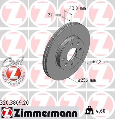 Zimmermann 320.3809.20 - Гальмівний диск autocars.com.ua