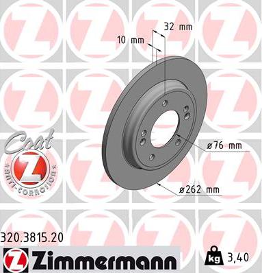 Zimmermann 320.3815.20 - Гальмівний диск autocars.com.ua