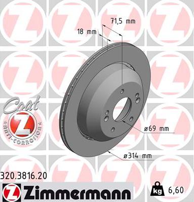 Zimmermann 320.3816.20 - Гальмівний диск autocars.com.ua