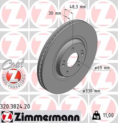 Zimmermann 320.3824.20 - Гальмівний диск autocars.com.ua