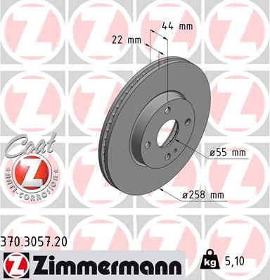 Zimmermann 370.3057.20 - Гальмівний диск autocars.com.ua