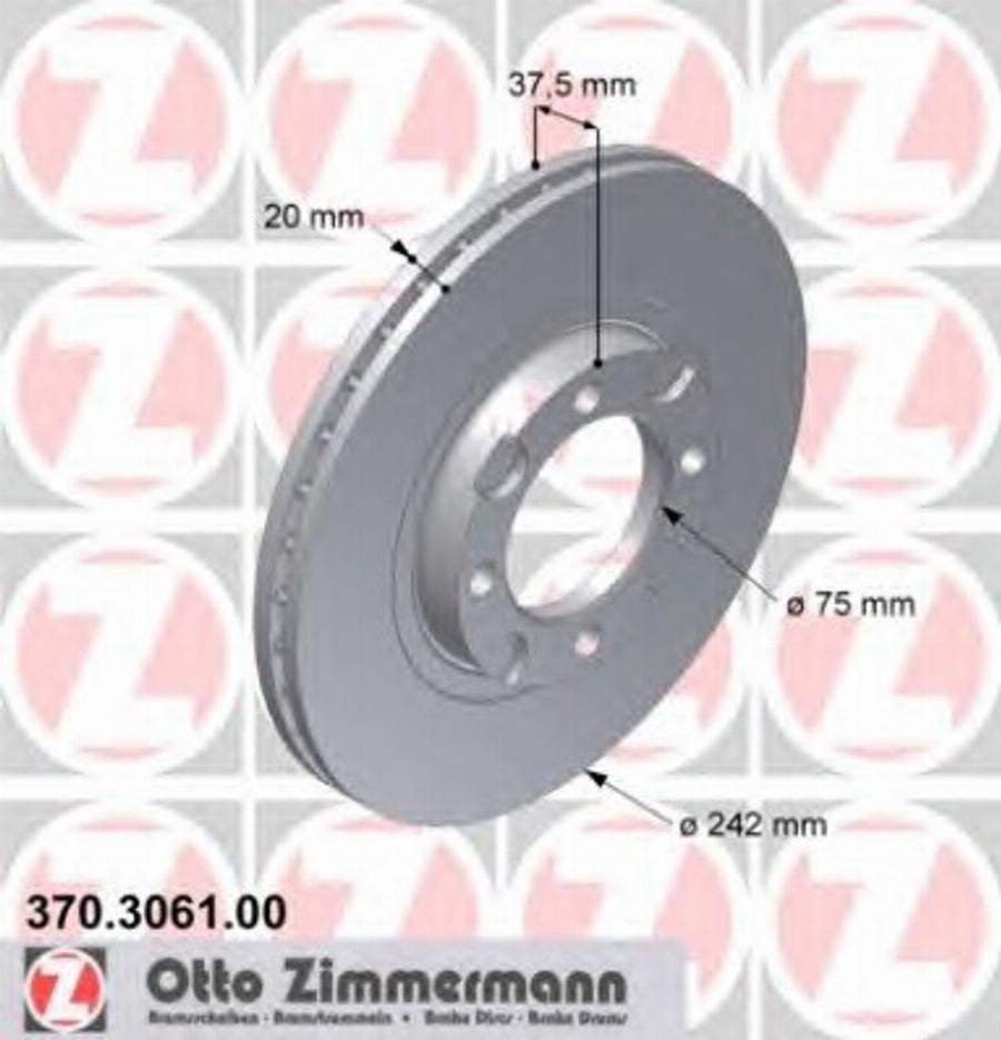 Zimmermann 370306100 - Гальмівний диск autocars.com.ua