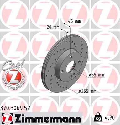 Zimmermann 370.3069.52 - Гальмівний диск autocars.com.ua