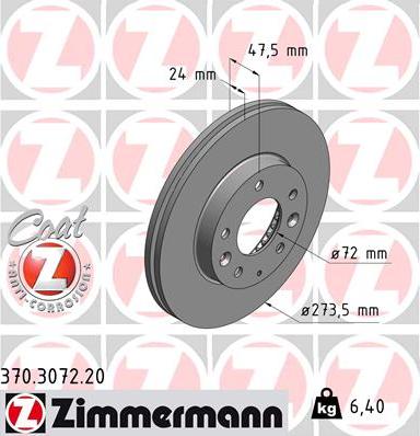 Zimmermann 370.3072.20 - Гальмівний диск autocars.com.ua