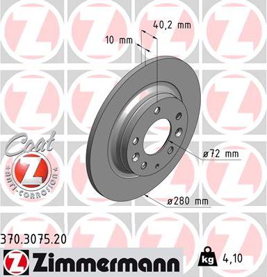 Zimmermann 370.3075.20 - Гальмівний диск autocars.com.ua