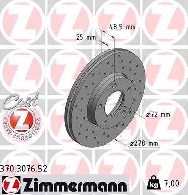 Zimmermann 370.3076.52 - Гальмівний диск autocars.com.ua